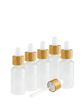 Pipettenflasche 30 ml, Milchglas, mit Bambusverschluss und Pipette, graviert, 30 ml, 5 Stück ,