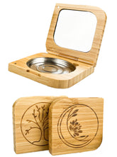 Puderdose aus Bambus mit Spiegel, 3 Stück mit verschiedenen Gravuren, mit herausnehmbarer Metallschale ,