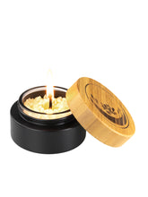 Bienenwachs-Kerze im Glas, Bambusdeckel mit Gravur , 1 Stück | Tiegel: schwarz - Wachs: gebleicht