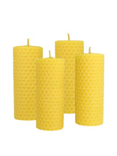 Stumpenkerzen, 4er-Set, 100 % Bienenwachs, handgerollt , gelb