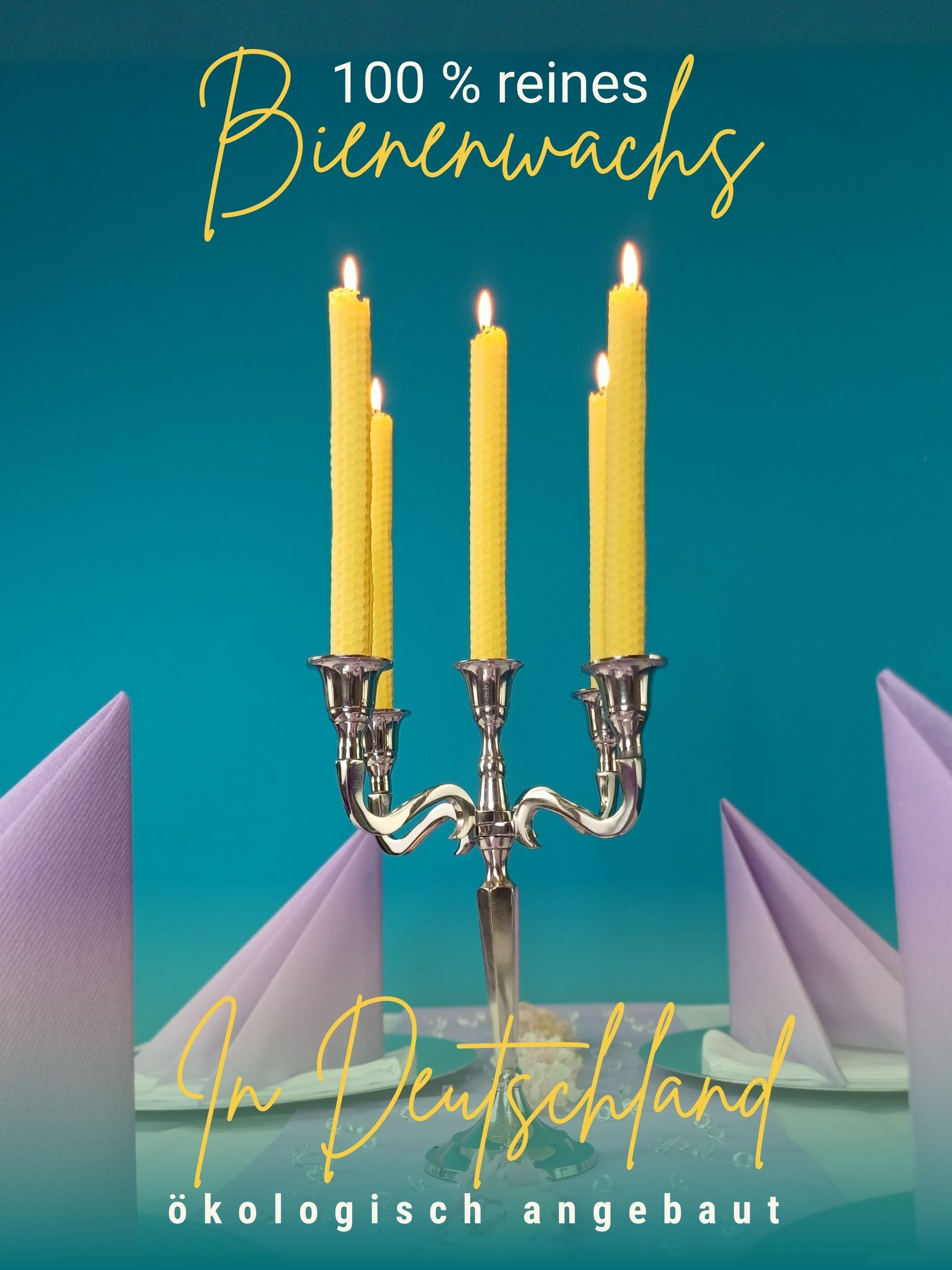 Stabkerzen, 12er-Set, 100 % Bienenwachs, handgerollt , Gelb