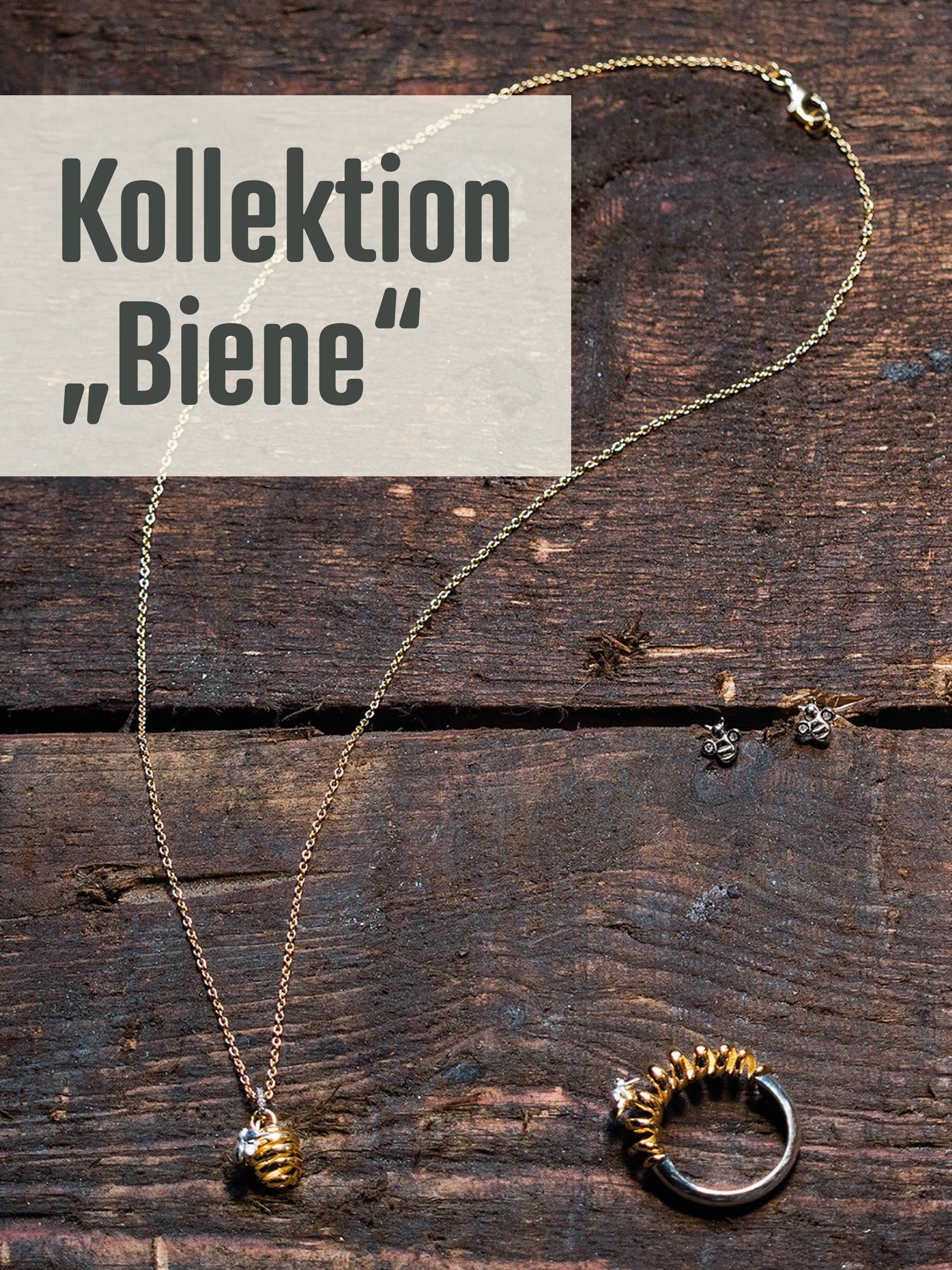 Halskette mit Anhänger "Biene" Gelbgold vergoldet | 925er Silber | mit Zirkoniasteinen | Erbskette 45 cm