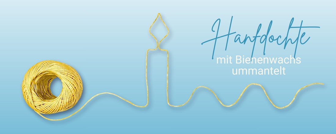 Links ein Dochtknäuel der Docht schlängelt sich von dort aus in form einer Kerze nach rechts