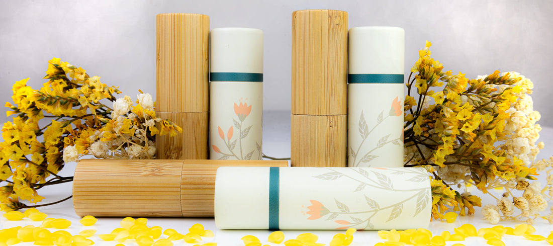 Lippenstifthülsen aus Pappe und Bambus DIY Lippenbalsam