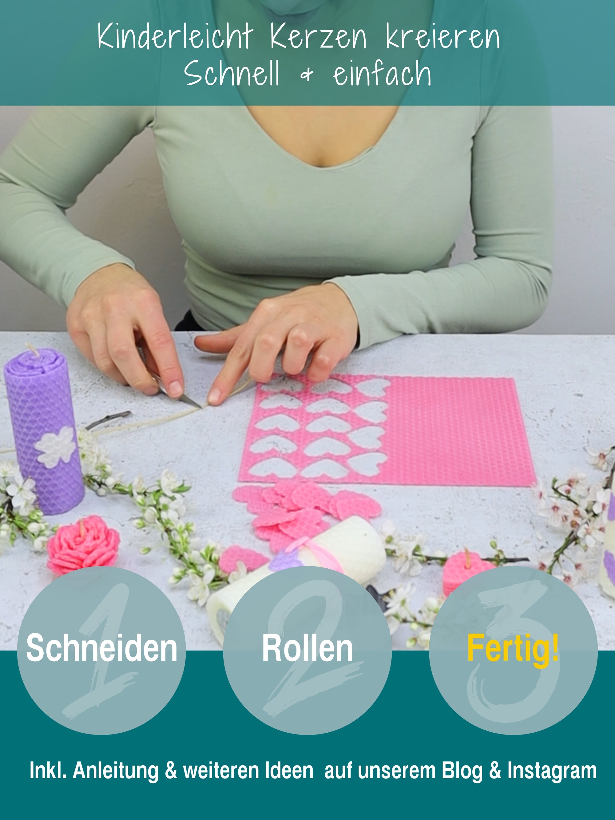 Bienenwachskerzen Festtagsset, DIY-Bastelset mit 10 Wabenplatten in weiß, rosa & lila aus Deutschland, inkl. Zubehör ,