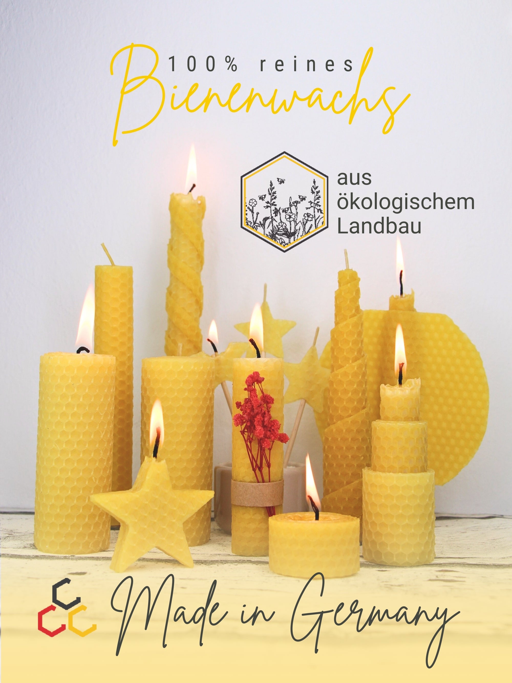 Bienenwachskerzen selber machen - Komplettset für 15 Kerzen , Gelb