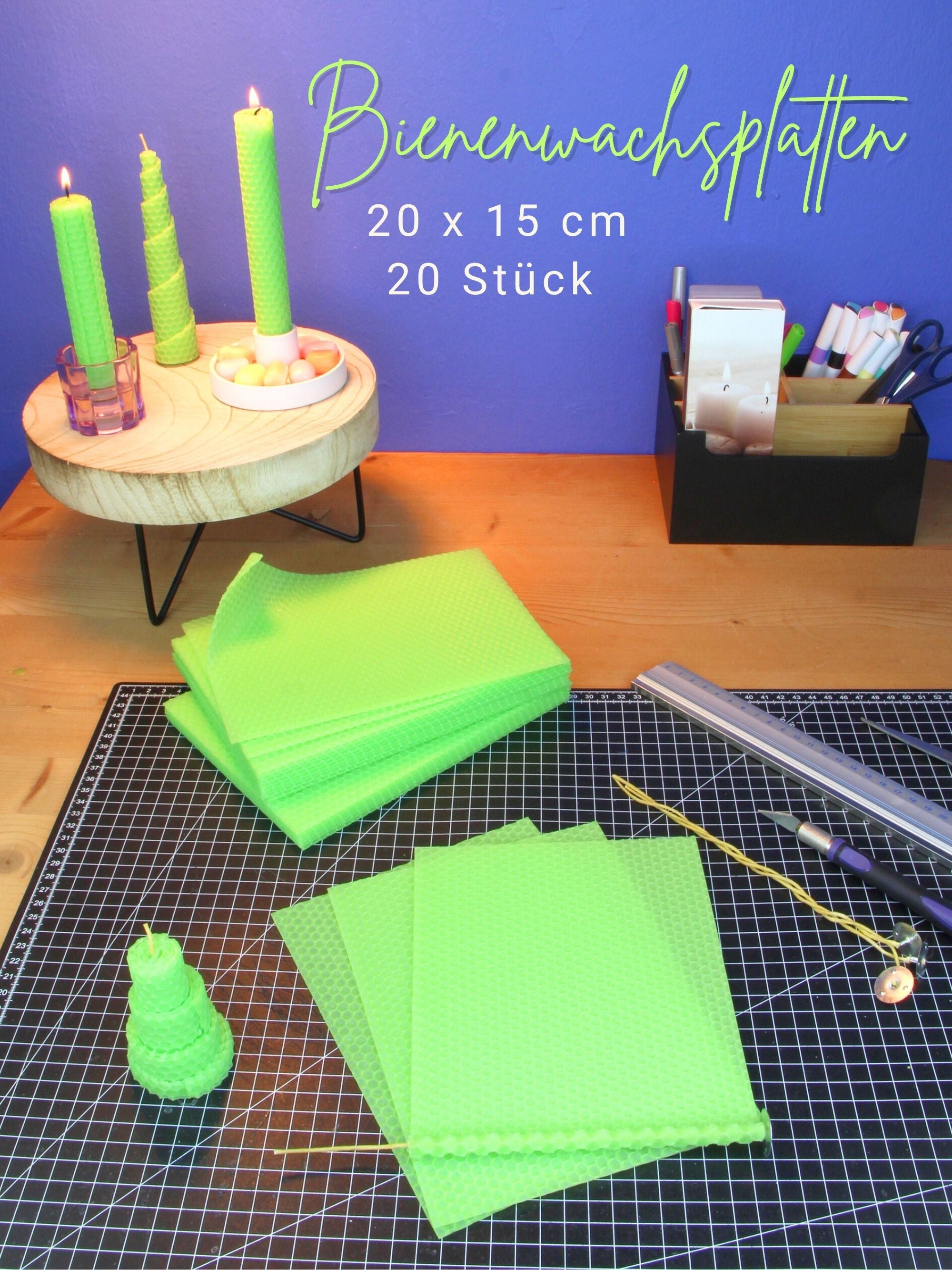 Bienenwachsplatten, 20 Stück, 15 x 20 cm, Wachsplatten aus Deutschland , Hellgrün