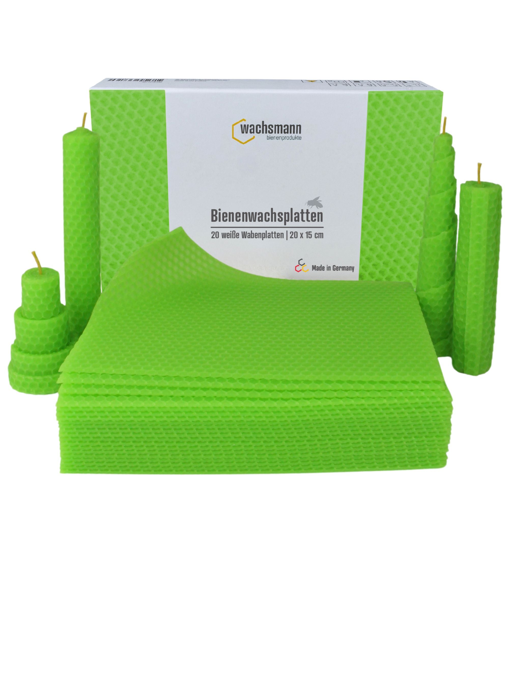 Bienenwachsplatten, 20 Stück, 15 x 20 cm, Wachsplatten aus Deutschland , Hellgrün