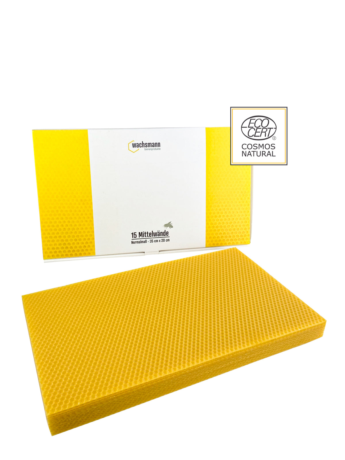 Imker Mittelwände Zander & Normalmaß, 15 Bienenwachsplatten garantiert pestizid- und varroazidfrei - COSMOS NATURAL , Normalmaß - 35 x 20 cm