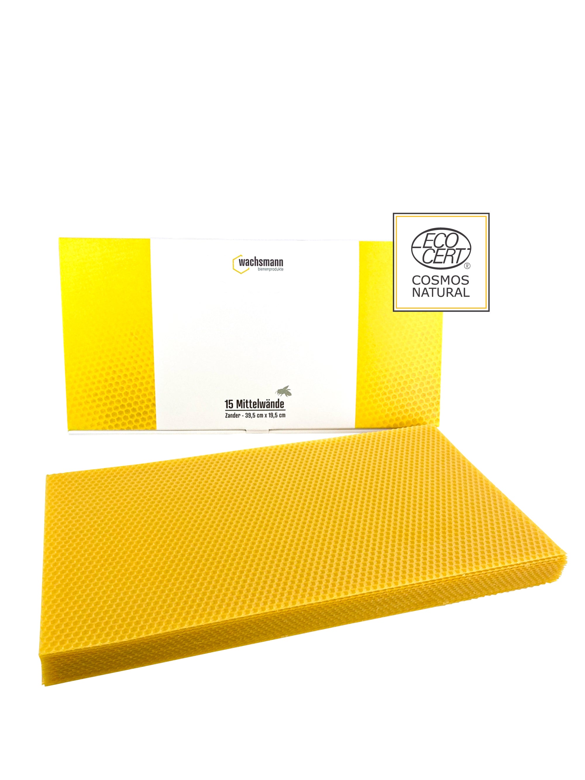 Imker Mittelwände Zander & Normalmaß, 15 Bienenwachsplatten garantiert pestizid- und varroazidfrei - COSMOS NATURAL , Zander - 39.5 x 19.5 cm