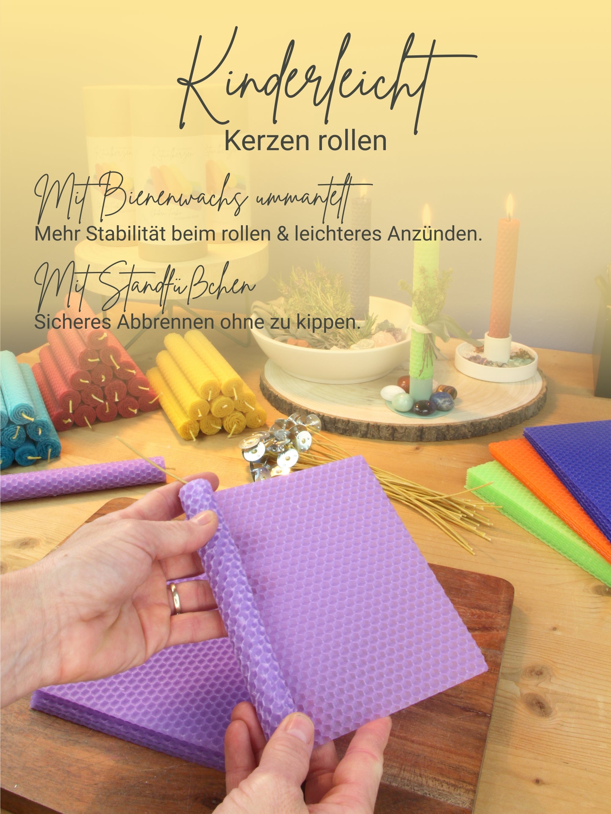 Kerzendochte 100 Stück aus Hanf mit Bienenwachs Mantel und Standfuß , 100 Stück - Ø 1.7 mm Länge 21 cm