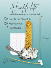 Kerzendochte 100 Stück aus Hanf mit Bienenwachs Mantel und Standfuß , 100 Stück - Ø 3 mm Länge 21 cm