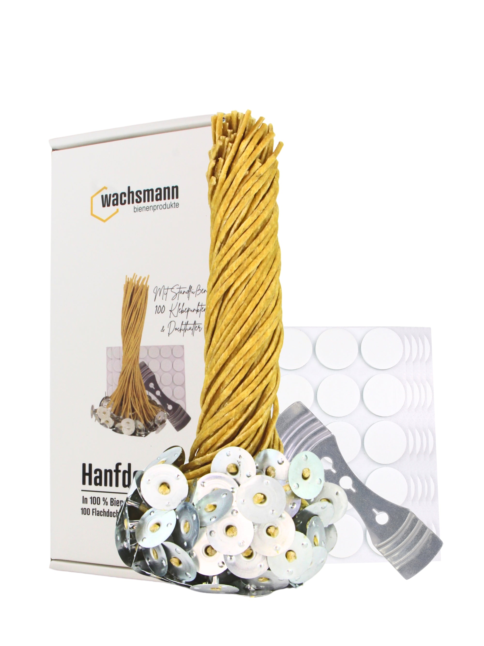 Kerzendochte 100 Stück aus Hanf mit Bienenwachs Mantel und Standfuß , 100 Stück - Ø 3 mm Länge 21 cm