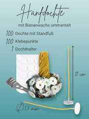 Kerzendochte 100 Stück aus Hanf mit Bienenwachs Mantel und Standfuß , 100 Stück - Ø 1.7 mm Länge 11 cm