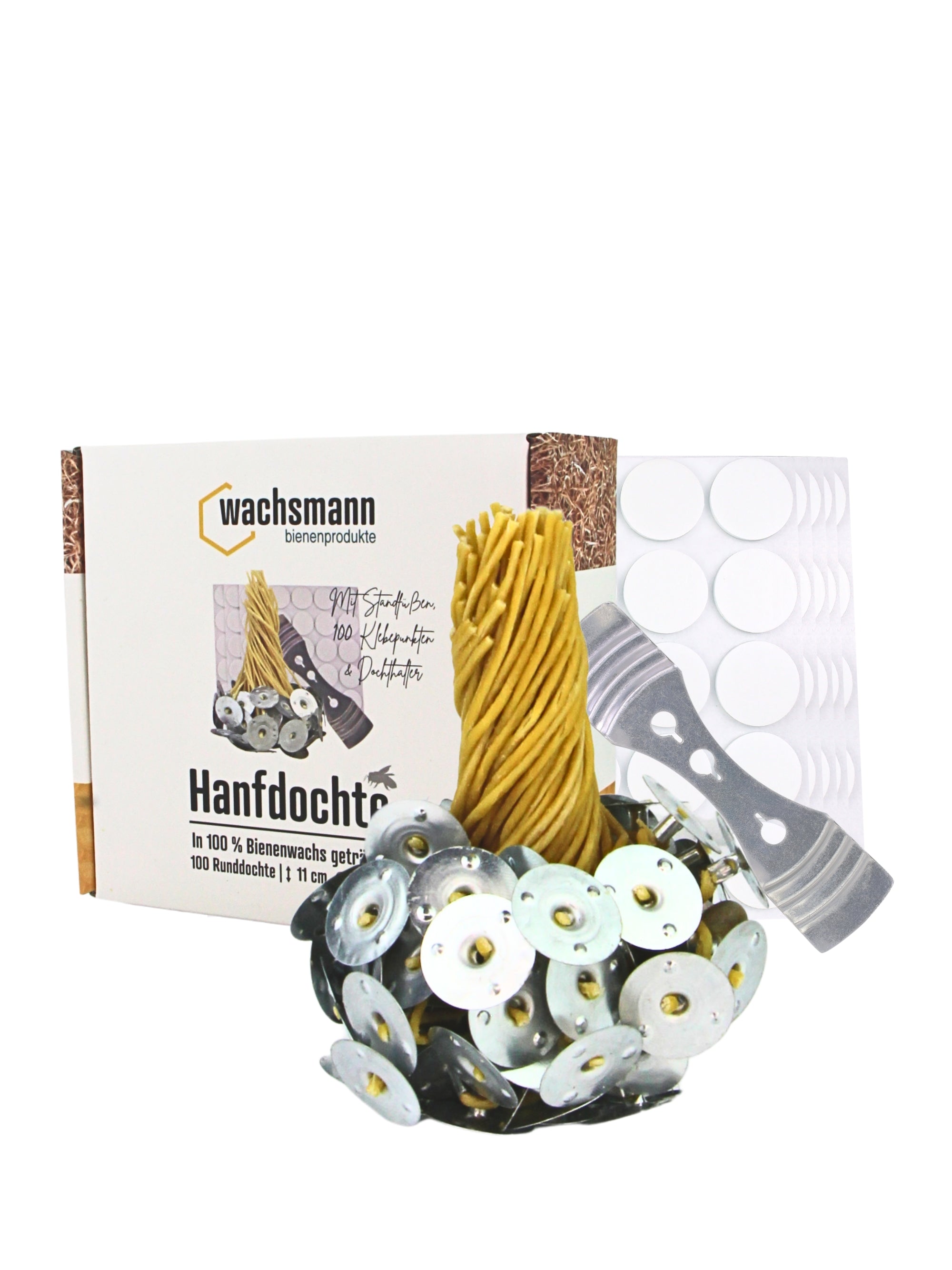 Kerzendochte 100 Stück aus Hanf mit Bienenwachs Mantel und Standfuß , 100 Stück - Ø 1.7 mm Länge 11 cm