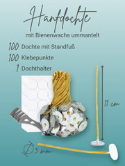 Kerzendochte 100 Stück aus Hanf mit Bienenwachs Mantel und Standfuß , 100 Stück - Ø 3 mm Länge 11 cm