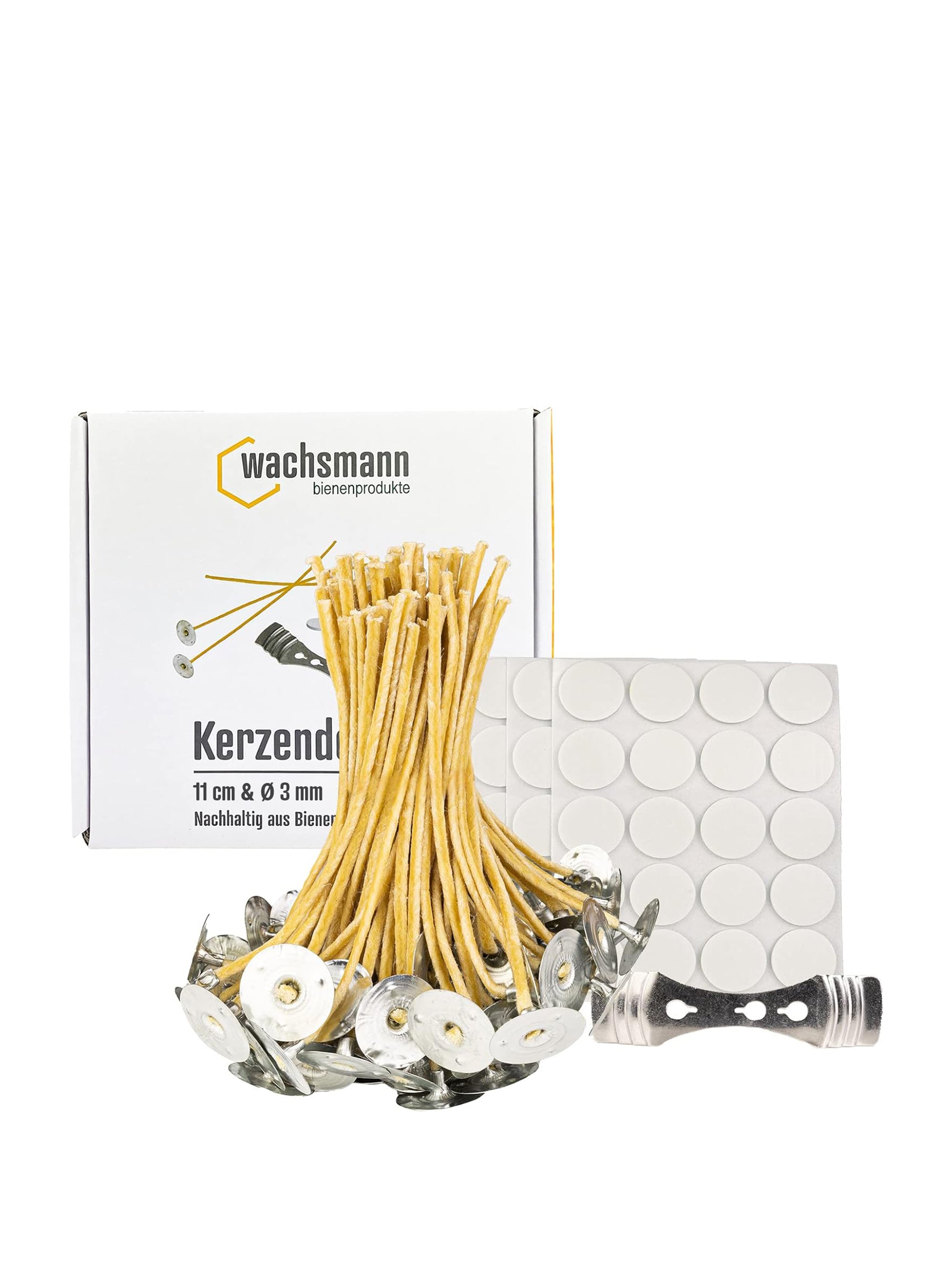 Kerzendochte 100 Stück aus Hanf mit Bienenwachs Mantel und Standfuß , 100 Stück - Ø 3 mm Länge 11 cm