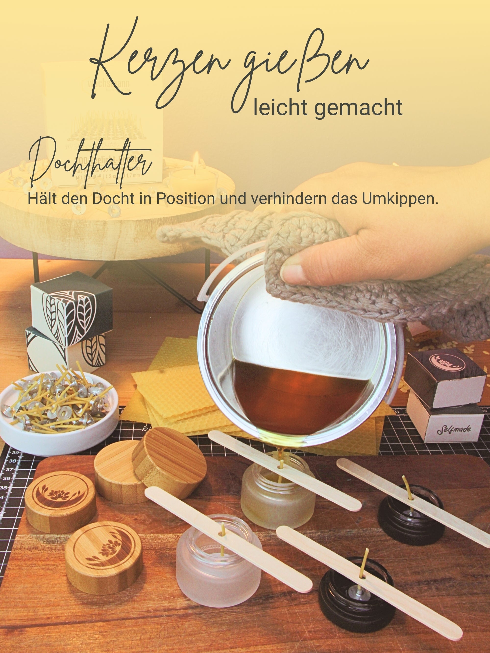 Kerzendochte 100 Stück aus Hanf mit Bienenwachs Mantel und Standfuß , 200 Stück - Ø 1,7 mm Länge 3 cm