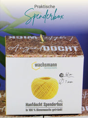 Hanfdocht in Spenderbox, 62 m, 1 mm Durchmesser, in Bienenwachs getränkt ,