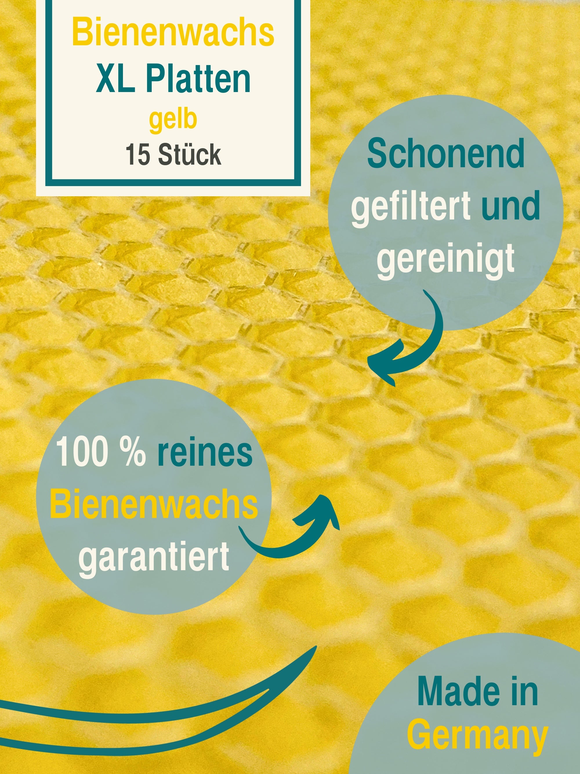 XL Bienenwachsplatten gelb, 15 Stück, 35 x 20 cm, aus Deutschland ,