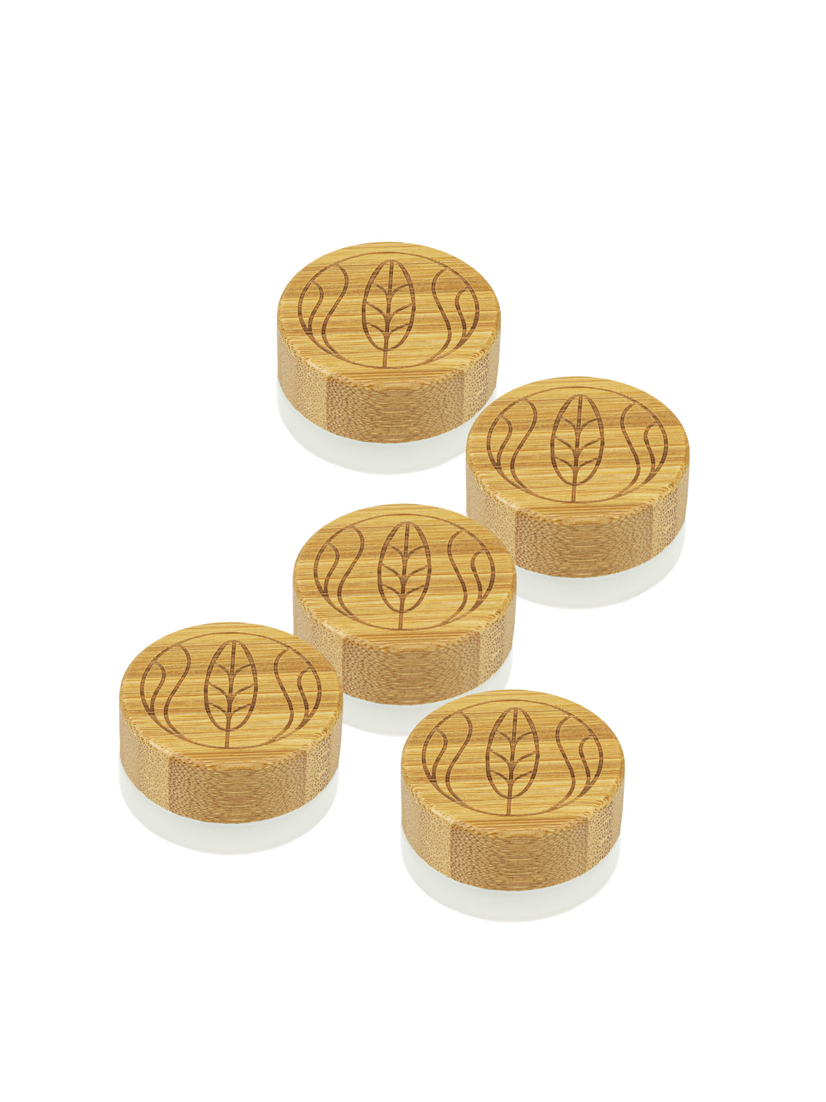 Glastiegel matt, mit graviertem Bambusdeckel, inklusive Geschenkverpackung , 5 ml 5 Stück