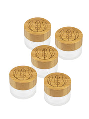 Glastiegel matt, mit graviertem Bambusdeckel, inklusive Geschenkverpackung , 20 ml 5 Stück