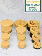 Glastiegel matt, mit Bambusdeckel, inklusive Geschenkverpackung , 5 ml 5 Stück