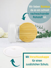 Glastiegel matt, mit Bambusdeckel, inklusive Geschenkverpackung , 5 ml 5 Stück
