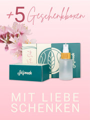 Glasflaschen leer mit Sprühkopf, Frosted Glas, Bambusdeckel graviert , 30 ml - 5 Stück