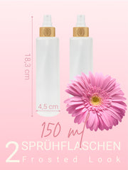 Glasflaschen leer mit Sprühkopf, Frosted Glas, Bambusdeckel graviert , 150 ml - 2 Stück