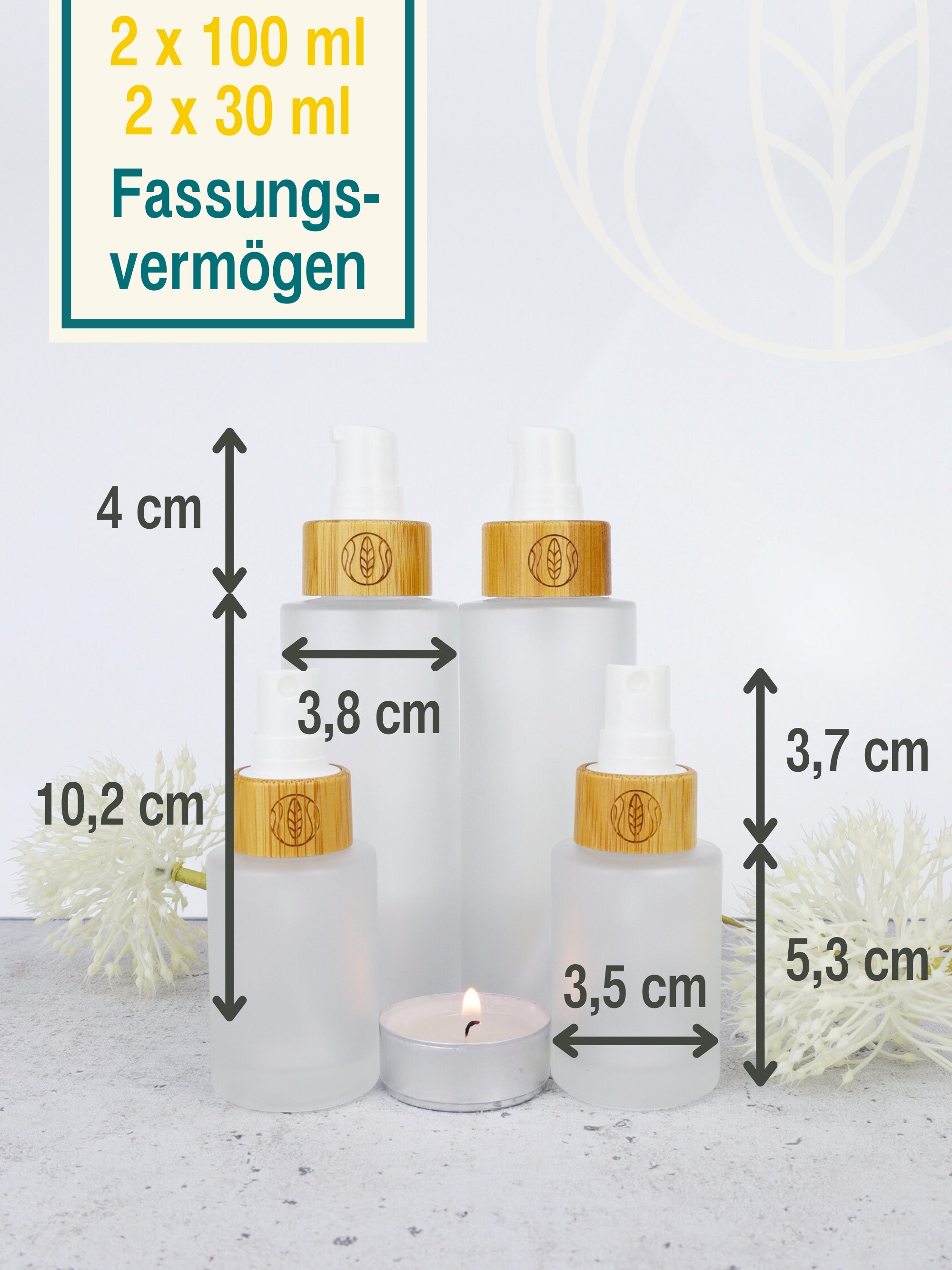 Glasflaschen SET 30 ml Sprühkopf + 100 ml Lotionsspender, je 2 Stück