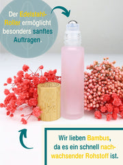 Roll on Flasche mit Bambusdeckel, 10 nachfüllbare matte Glasfläschchen mit Edelstahl Roller 10 ml und Zubehör ,