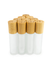 Roll on Flasche mit Bambusdeckel, 10 nachfüllbare matte Glasfläschchen mit Edelstahl Roller 10 ml und Zubehör ,