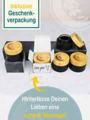 Glastiegel matt schwarz, Cremetiegel mit graviertem Bambusdeckel und Geschenkverpackung , SET - 4 Stück - 5 20 50 100 ml