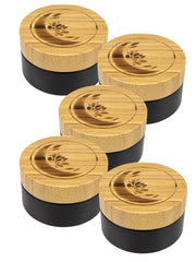 Glastiegel matt schwarz, Cremetiegel mit graviertem Bambusdeckel und Geschenkverpackung , 100 ml 5 Stück