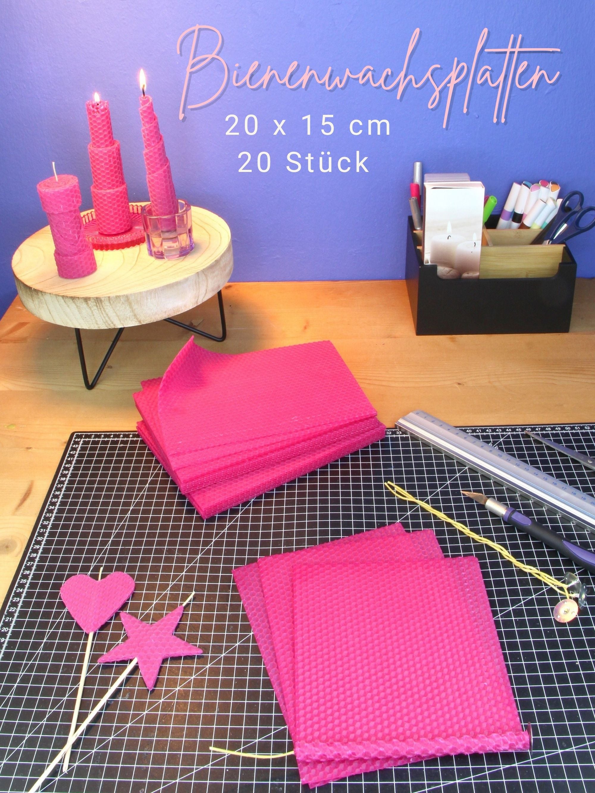 Bienenwachsplatten, 20 Stück, 15 x 20 cm, Wachsplatten aus Deutschland , Pink