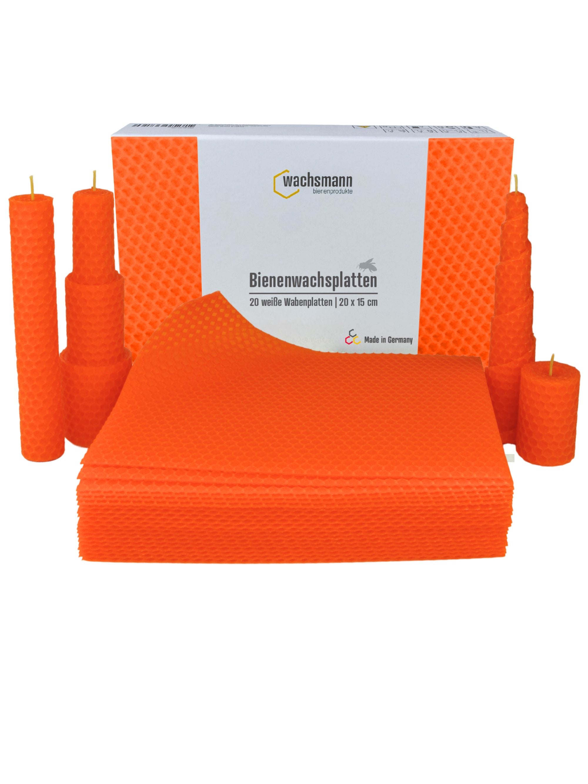 Bienenwachsplatten, 20 Stück, 15 x 20 cm, Wachsplatten aus Deutschland , Orange