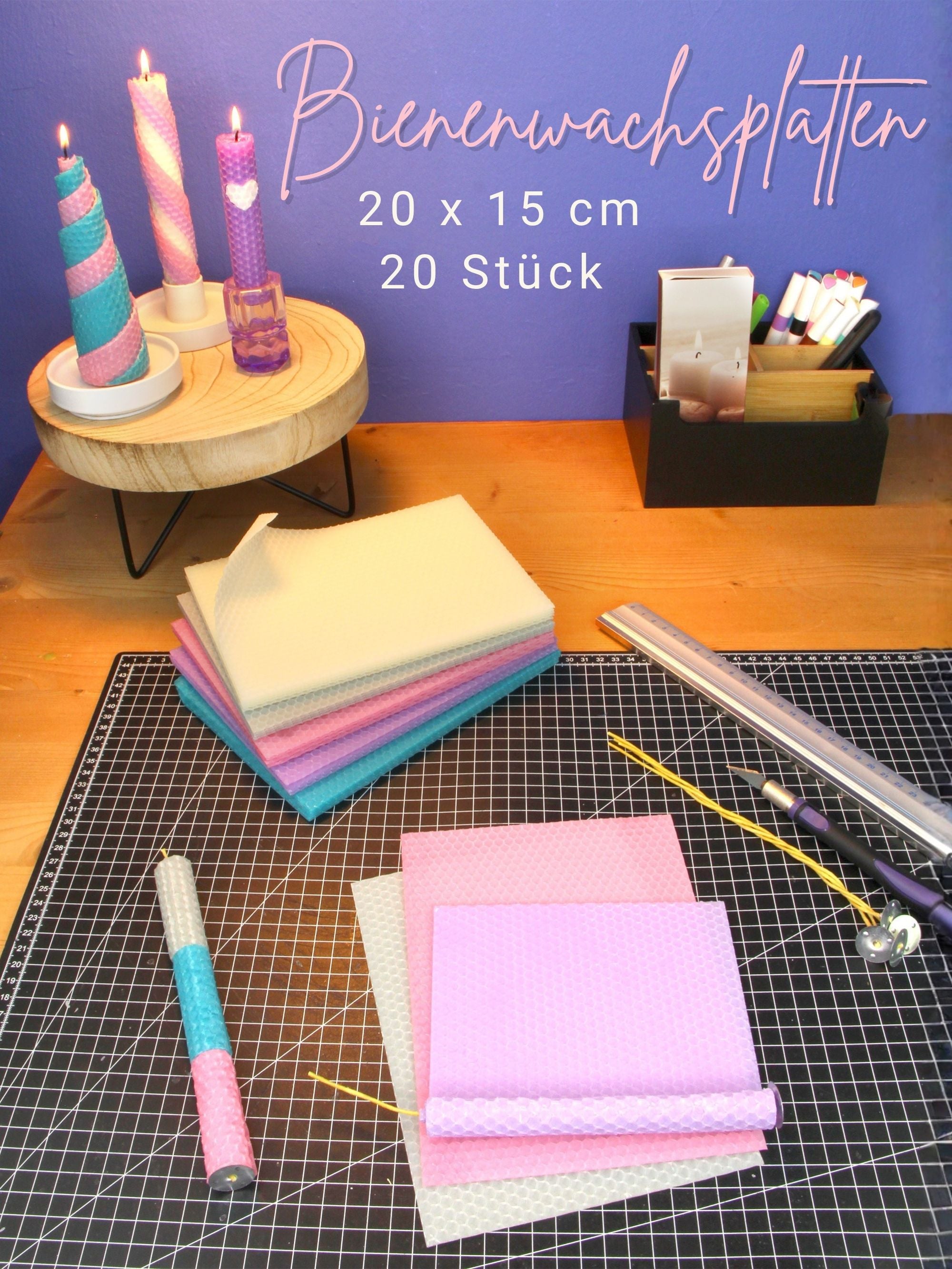 Bienenwachsplatten, 20 Stück, 15 x 20 cm, Wachsplatten aus Deutschland , Set Farbenzauber