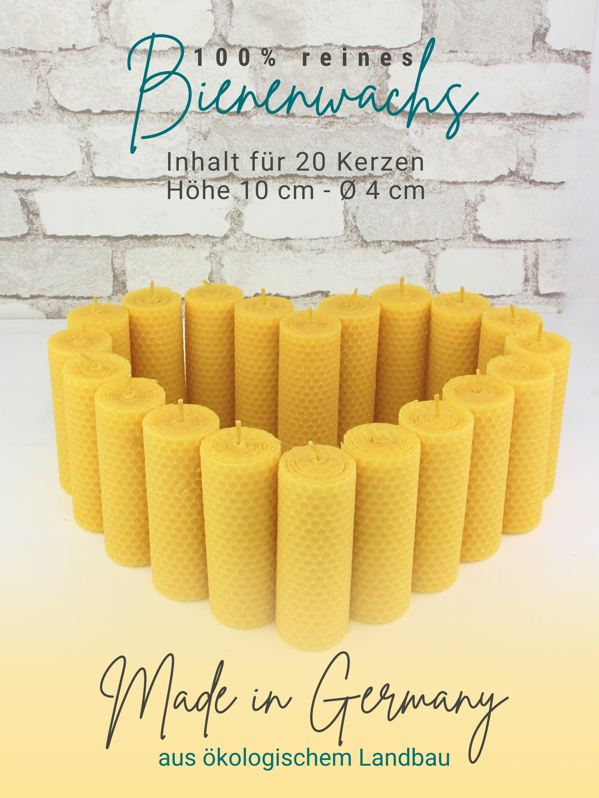 Stumpen Bienenwachsplatten, 20 Stück, 60 x 10 cm, aus Deutschland , Gelb