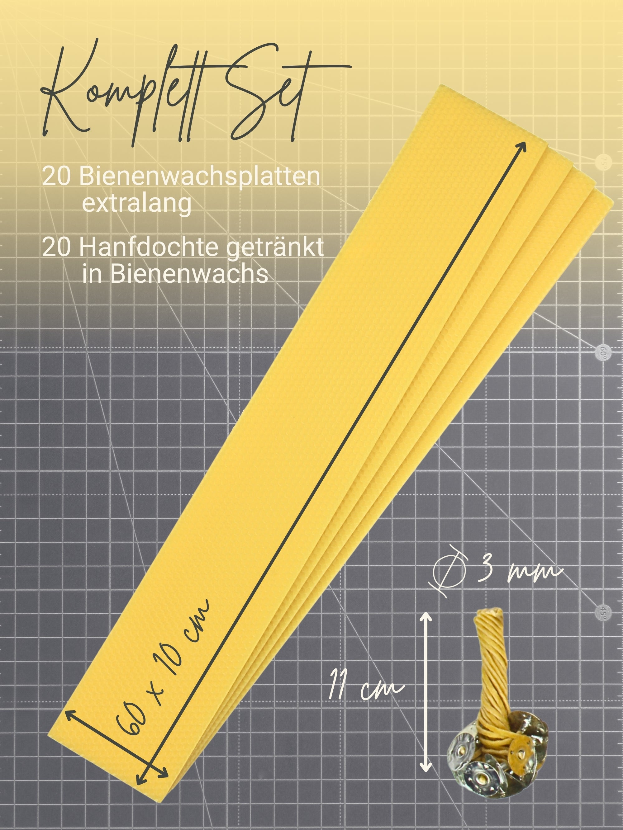 Stumpen Bienenwachsplatten, 20 Stück, 60 x 10 cm, aus Deutschland , Gelb