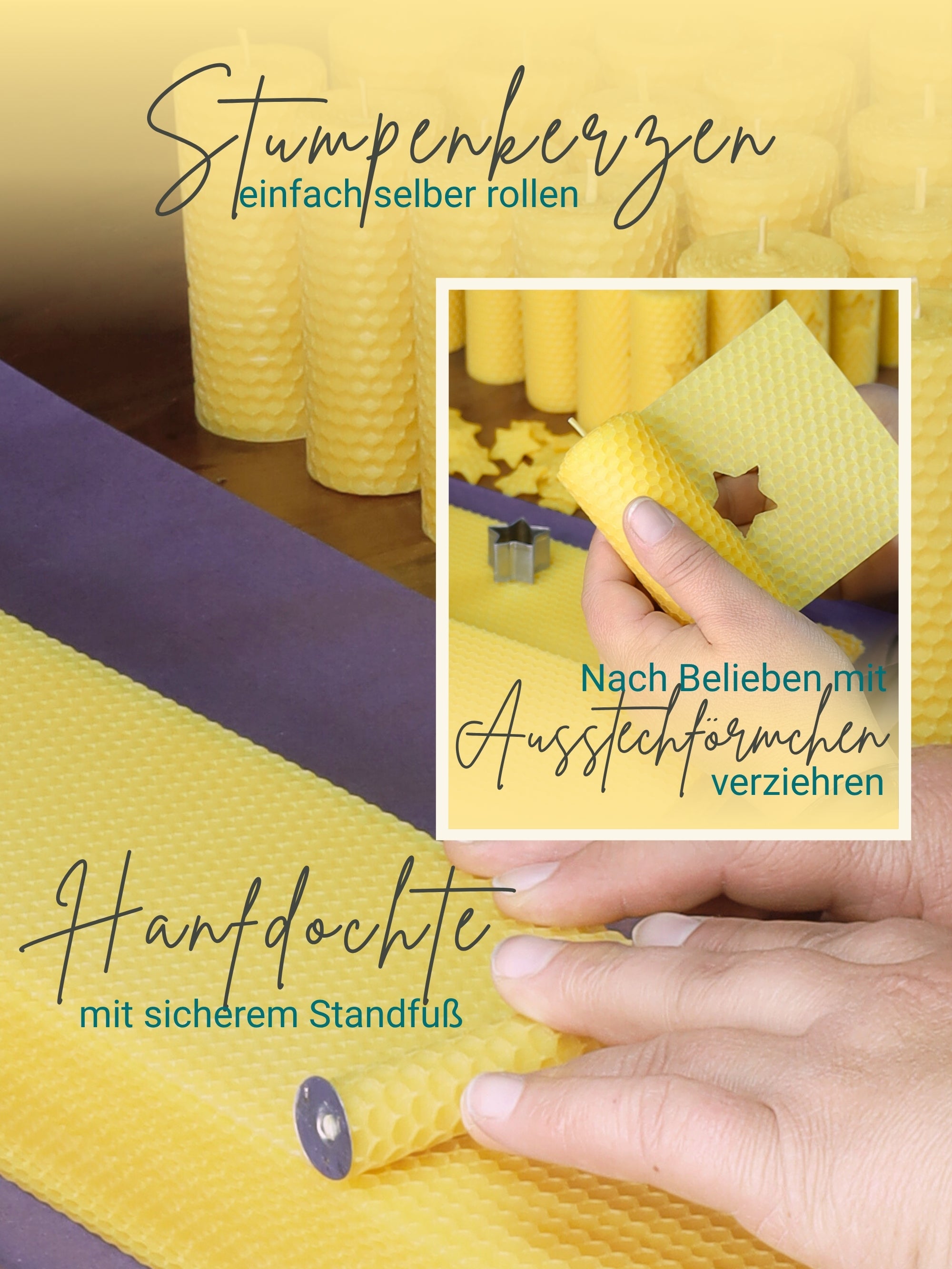 Stumpen Bienenwachsplatten, 20 Stück, 60 x 10 cm, aus Deutschland , Gelb