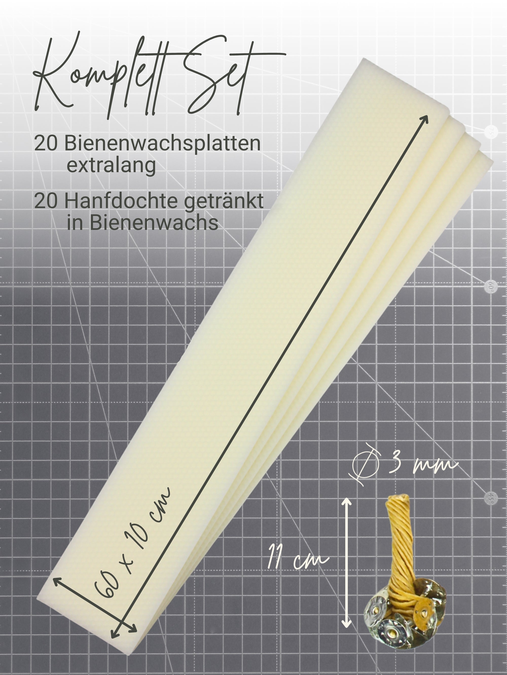 Stumpen Bienenwachsplatten, 20 Stück, 60 x 10 cm, aus Deutschland , Weiß