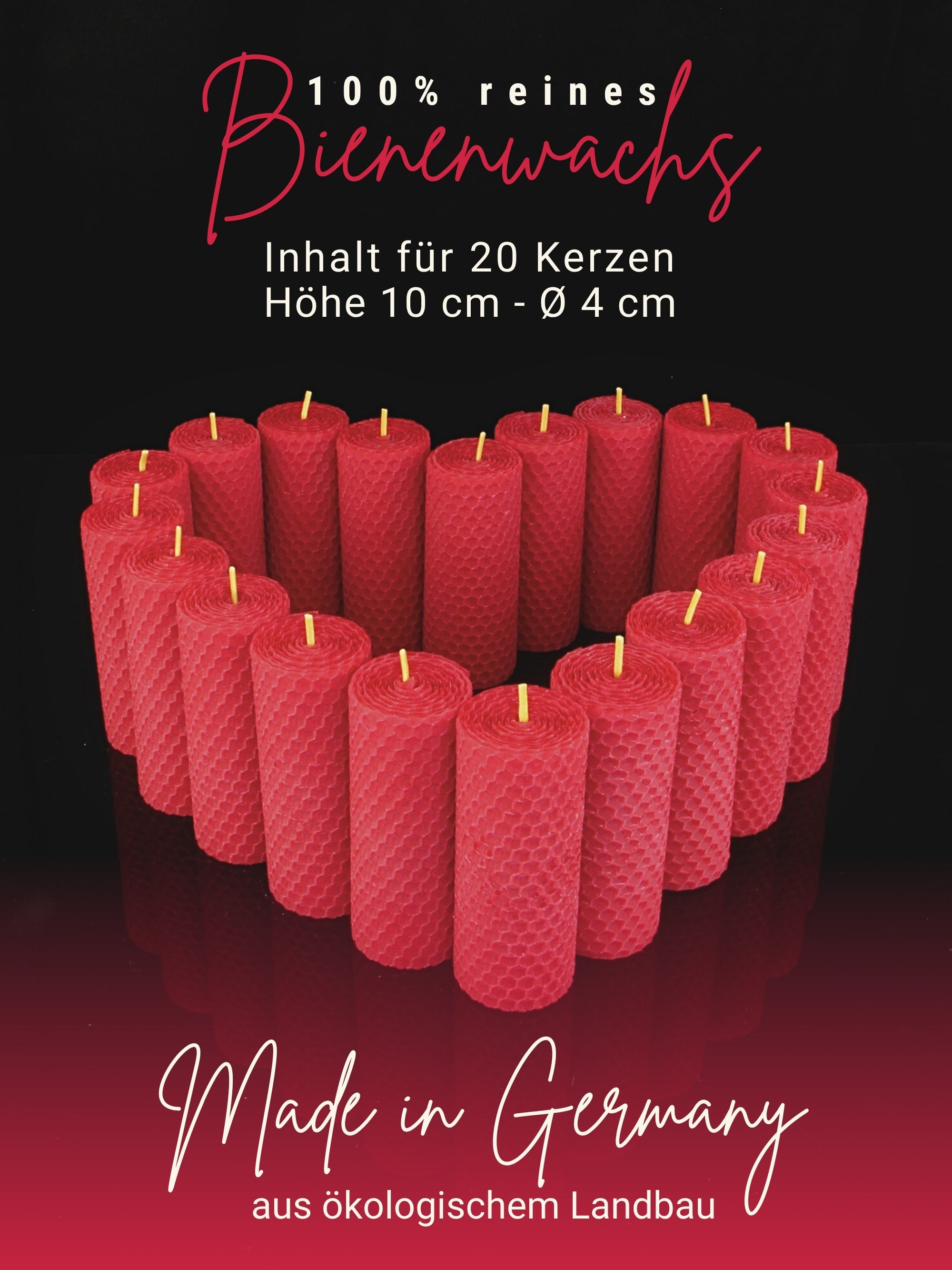 Stumpen Bienenwachsplatten, 20 Stück, 60 x 10 cm, aus Deutschland , Rot