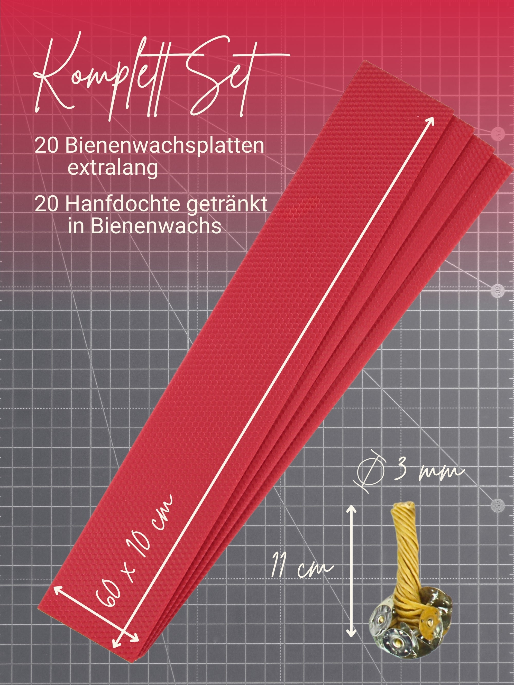 Stumpen Bienenwachsplatten, 20 Stück, 60 x 10 cm, aus Deutschland , Rot
