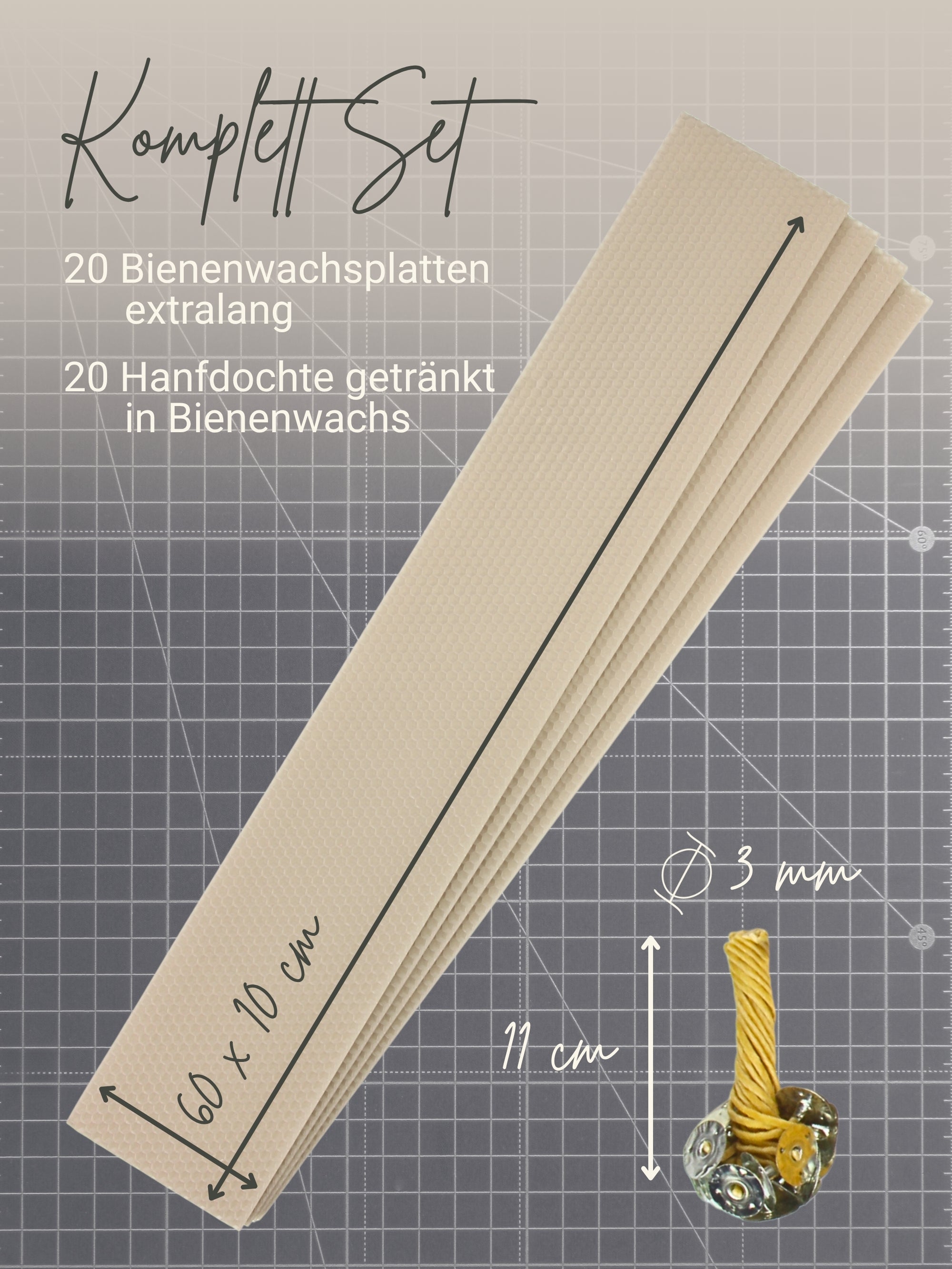 Stumpen Bienenwachsplatten, 20 Stück, 60 x 10 cm, aus Deutschland , Beige