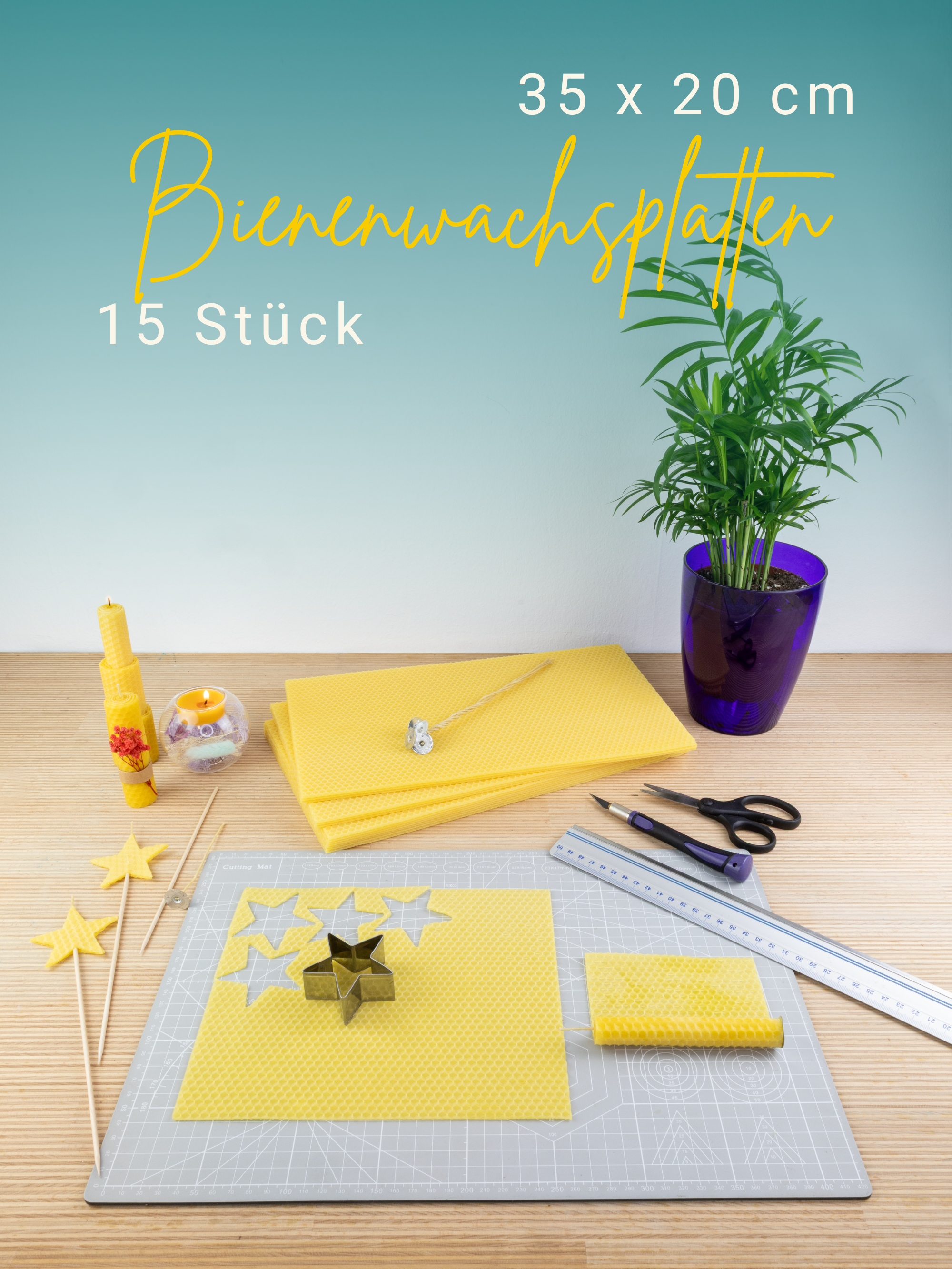 XL Bienenwachsplatten, 15 Stück, 35 x 20 cm, aus Deutschland , Gelb