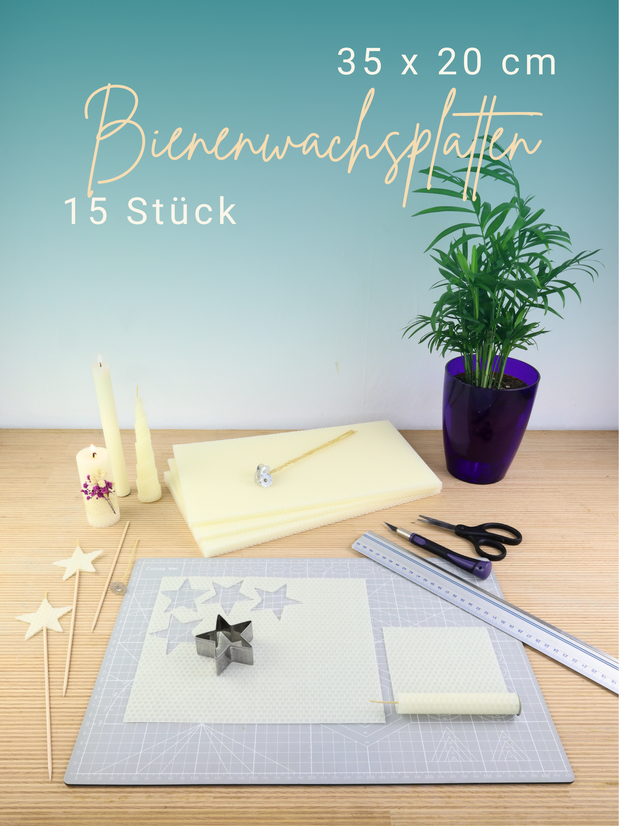 XL Bienenwachsplatten, 15 Stück, 35 x 20 cm, aus Deutschland , Weiß