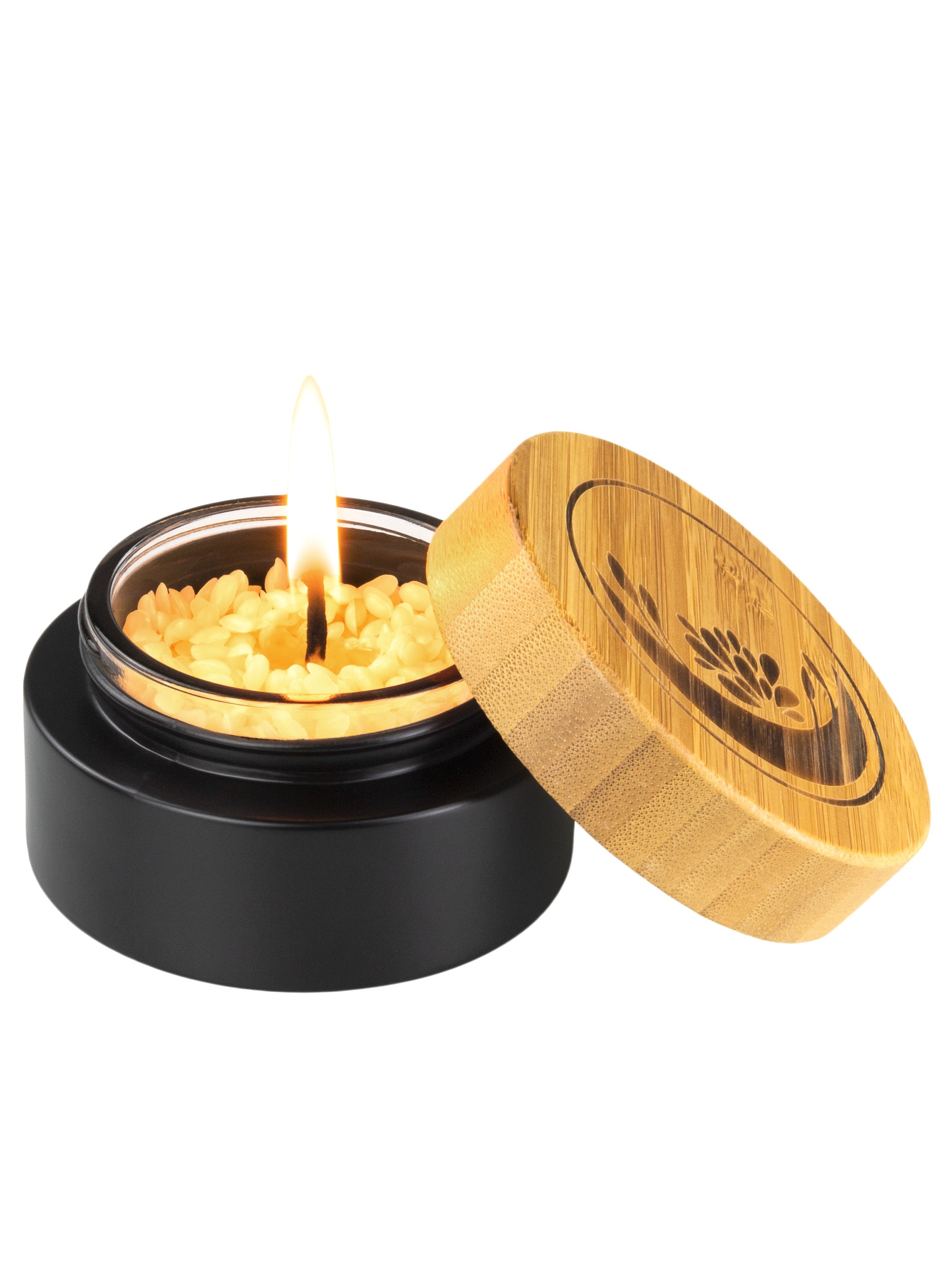 Bienenwachs Kerze im Glas, Hanfdocht, frosted oder black, mit Gravur