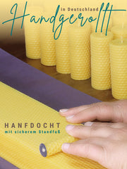 Stumpenkerzen, 4er-Set, 100 % Bienenwachs, handgerollt , gelb