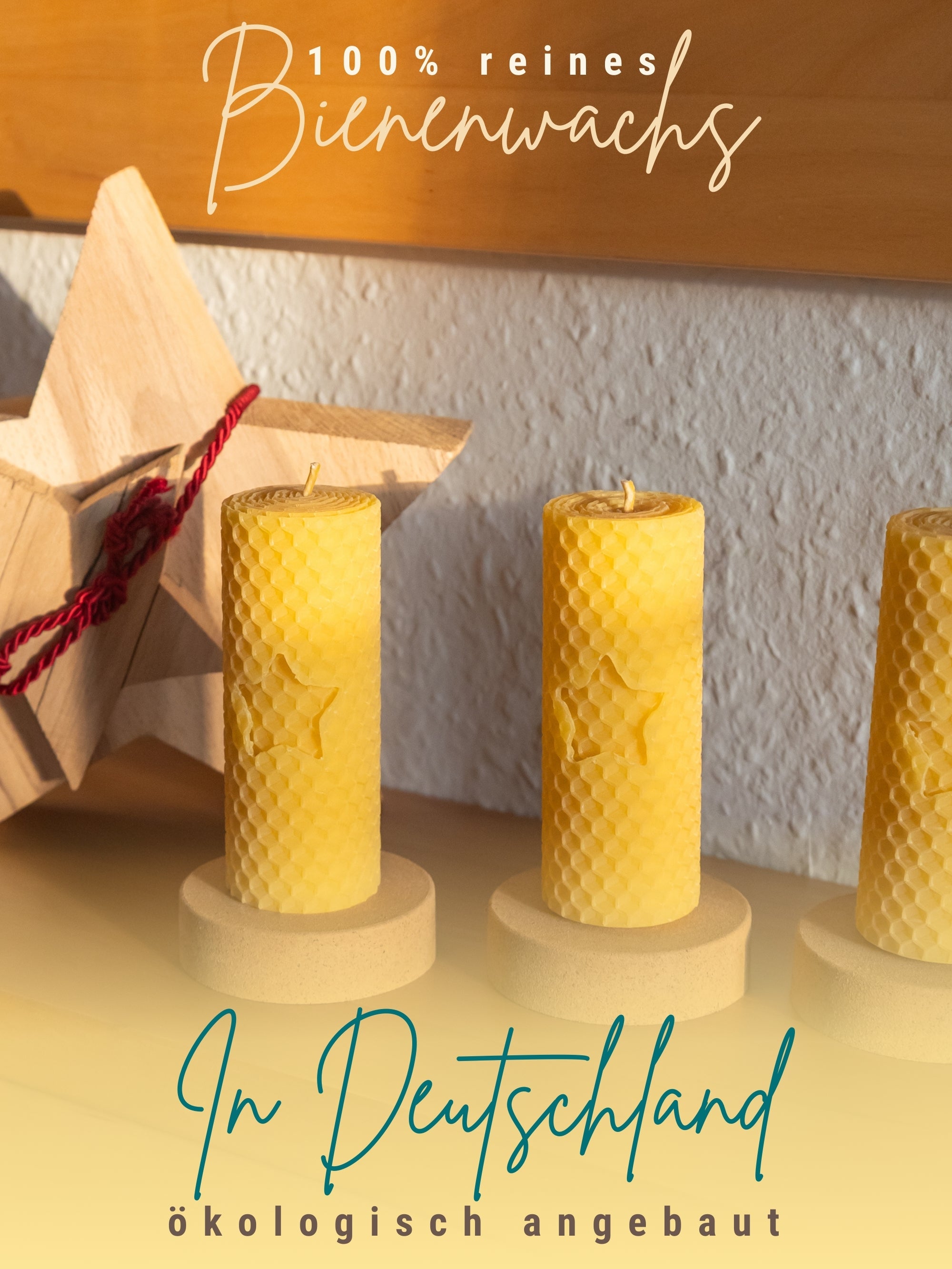 🕯️ Stumpenkerzen, 4er-Set, 🍯 100 % Bienenwachs, 👌 handgerollt in DE – Wachsmann Design